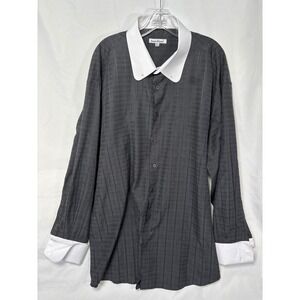 Daniel Elissa Button Up Shirt Gray Long Sleeve White Collar Cuffs 19/22